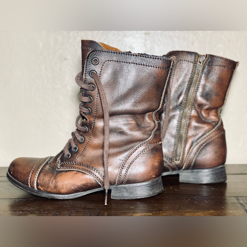 STEVE MADDEN TROOPA BROWN LEATHER BOOTS 6.5 WOMEN